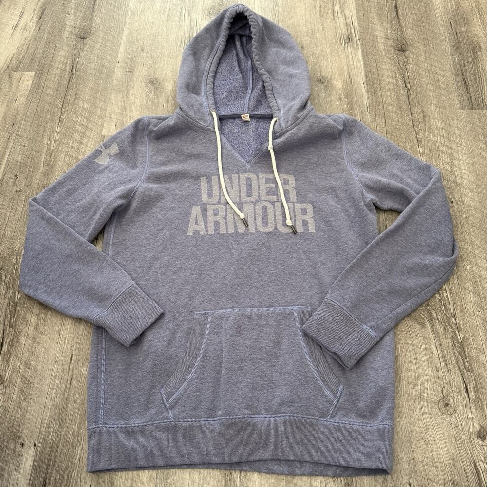Under Armour Logo Hoodie Womens Medium Purple V-neck Fleece Pullover Sweatshirt